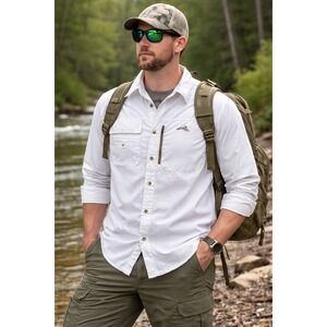 Natural Gear SC2 Mens White Vented Fishing Hiking Shirt Large Gorpcore Utility